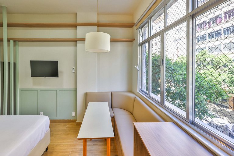 Flat com ar-condicionado a 5 minutos da praia